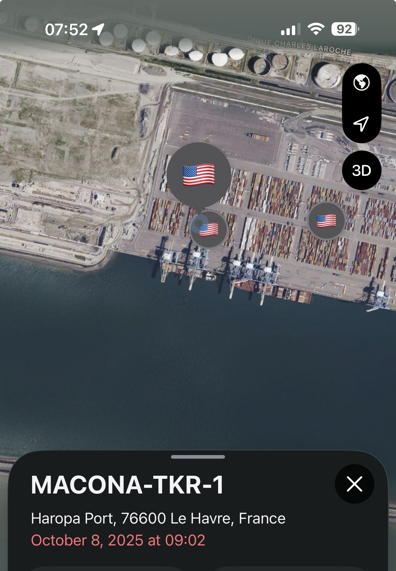 3 trackers pinging from Le Havre, France (Oct 10)