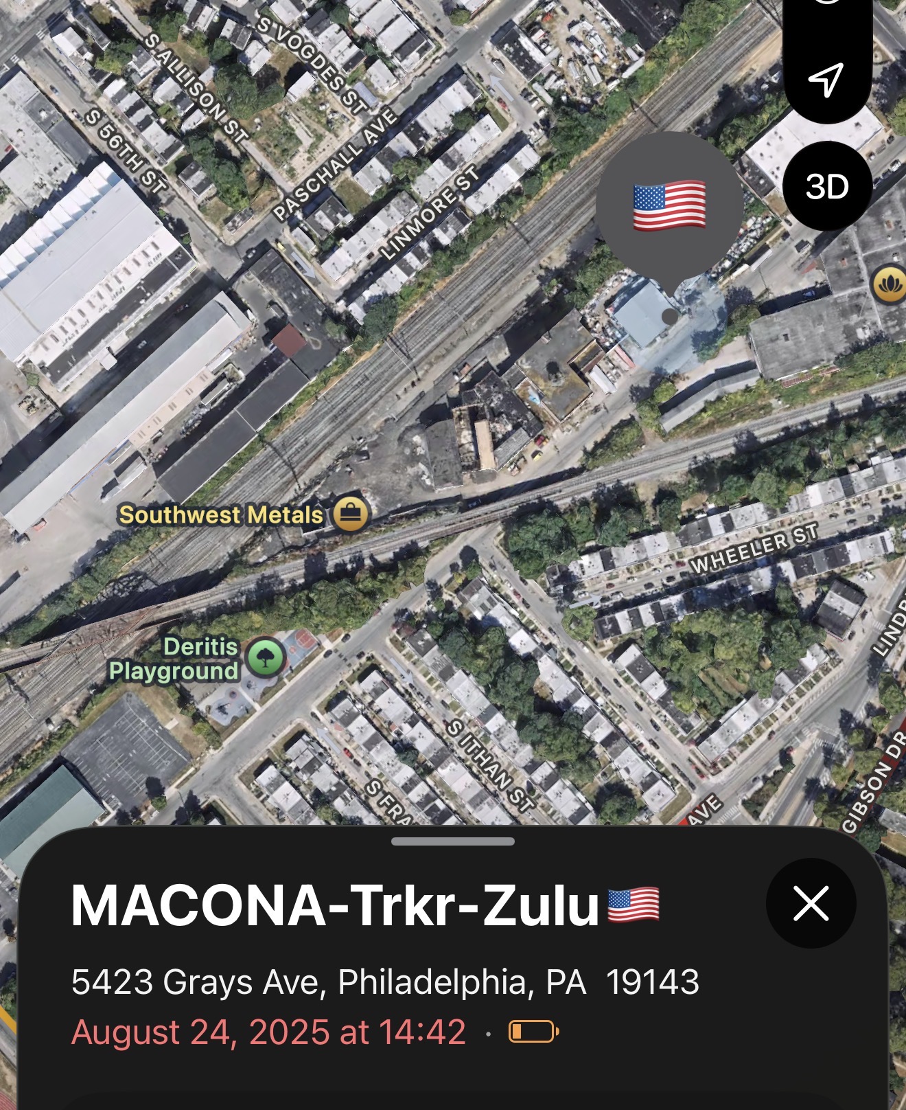 Trackers showing the container moving from Philly to Baltimore